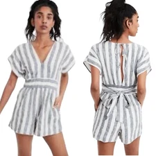 American Eagle blue white stripe shorts romper S