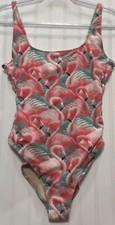 Old Navy All Over Flamingo Print Square Neck French Cut One Piece Swimsuit Sz M