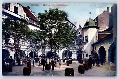 c1910 Munich Germany Vintage Postcard Courtyard Royal Hofbrauhaus Building