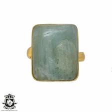 Size 9.5 - Size 11 Adjustable Aquamarine 24K Gold Plated Ring GPR631