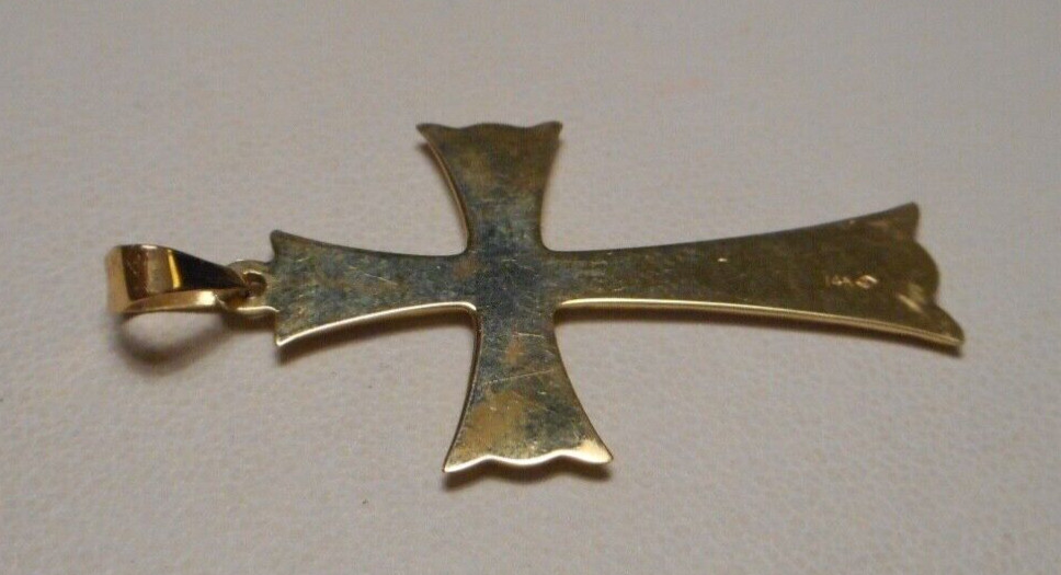 14K Yellow Gold Embossed Cross Pendant w Flared E… - image 9