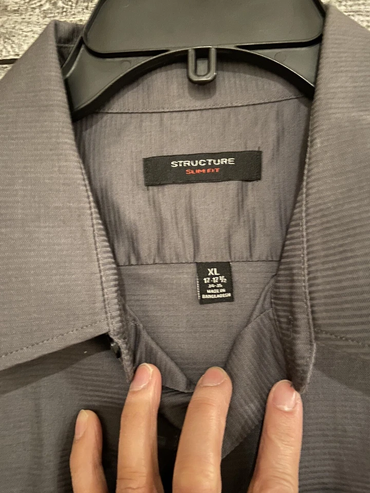 Structure Slim Fit Long Sleeve Collared Dress Shirt Gray SZ XL 17-17 1/2 34-35  - Image 4 of 4