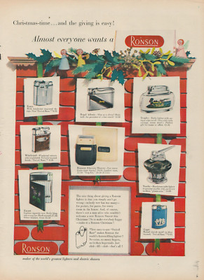 1955 Ronson Lighter Cigar Cigarette Christmas Time Almost Everyone Want Print Ad