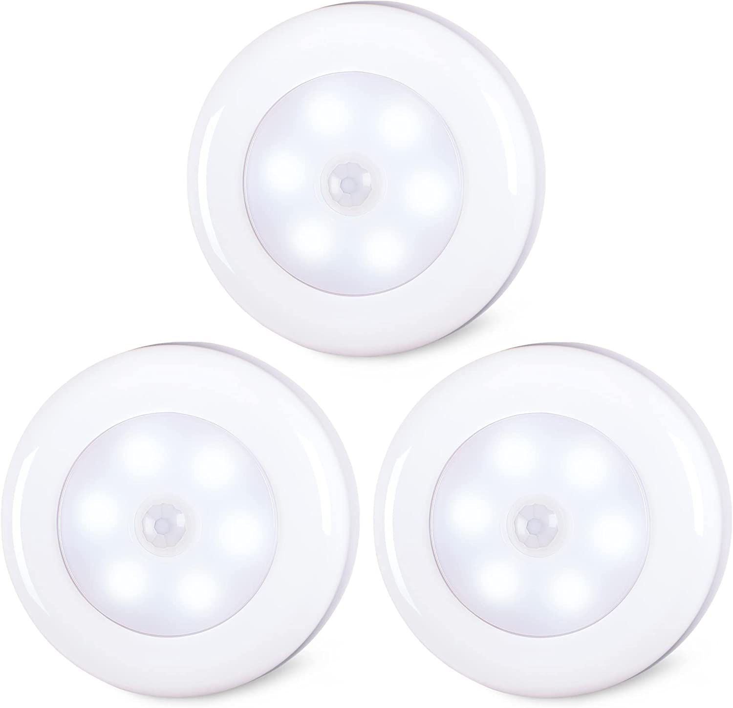 3 Pack 2.8” Motion Sensor Lights Indoor AAA Battery Operated, Stick on LED Puck
