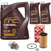 MotoröL Set Mannol 5W-30 7 Liter + ÖLfilter + Schraube FüR Mercedes Clc-Klasse