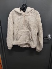 Ladies Almost Famous Sherpa Crop Hoodie Creme Color Sz XL