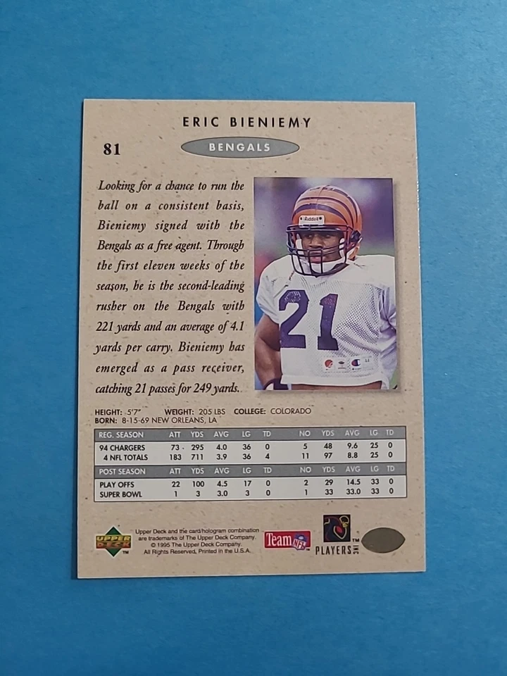 ERIC BIENIEMY 1995 UPPER DECK SP CHAMPIONSHIP SERIES FOOTBALL CARD # 81 I1197 - Image 2 of 2