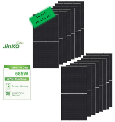 (16) Solar Panels, 585W Bifacial, Jinko Tiger Neo, NType 72HL4-BDV, FREE FREIGHT