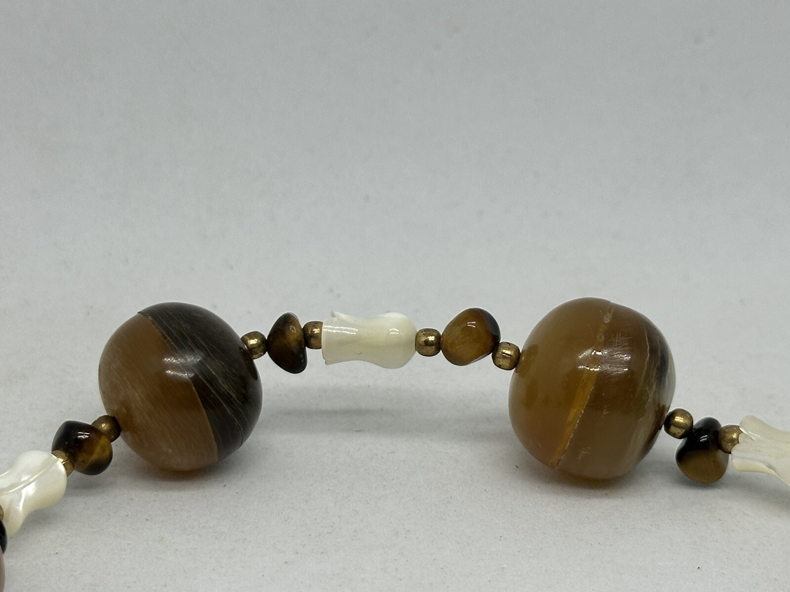 Vintage Polished Tigers Eye & Lucite Beaded on Wi… - image 5