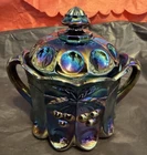 Vintage Mosser Cherry & Cable Handled Sugar Bowl Amethyst Carnival Glass
