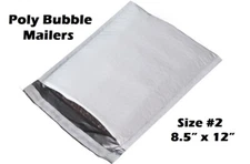SIZE #2 SELF SEALING POLY WHITE BUBBLE MAILERS 8.5x12" PADDED SHIPPING ENVELOPES