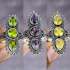 Multi Gemstone Handmade 925 Sterling Silver Ring Jewelry Variation