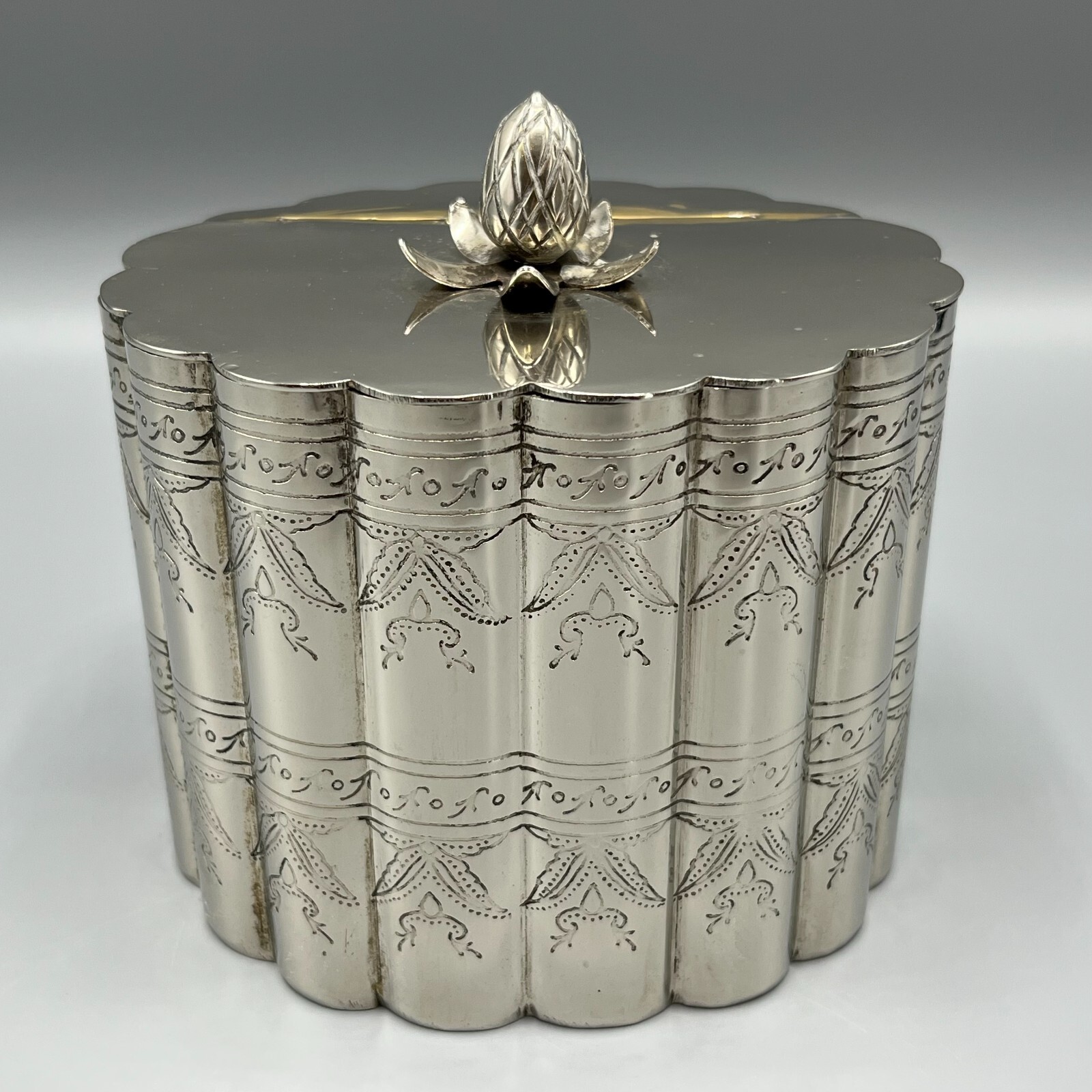 Antique Silver Plated Tea Caddy Kitchen Cannister Victorian Scalloped