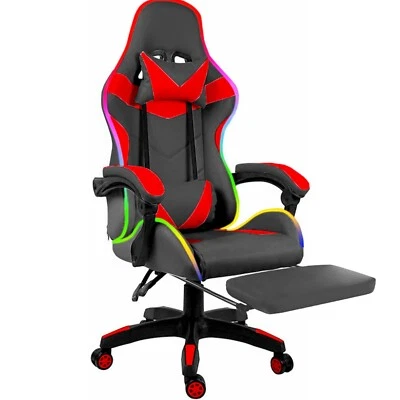 ARREDITALY Sedia gaming scrivania poltrona ufficio girevole ecopelle nero rosso con LED RGB