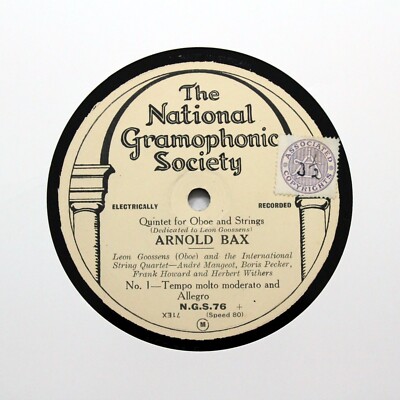 ARNOLD BAX ''Quintet For Oboe And Strings'' 12'' NATIONAL GRAMOPHONIC 2 DISC [78]