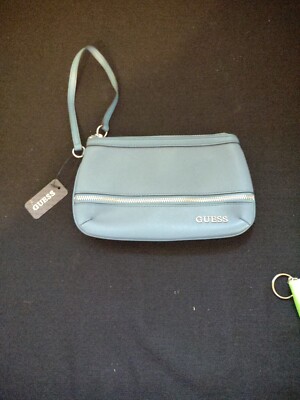 Guess Blue Tan Clutch Wristlet Purse Bag 9'' Zipper Strap