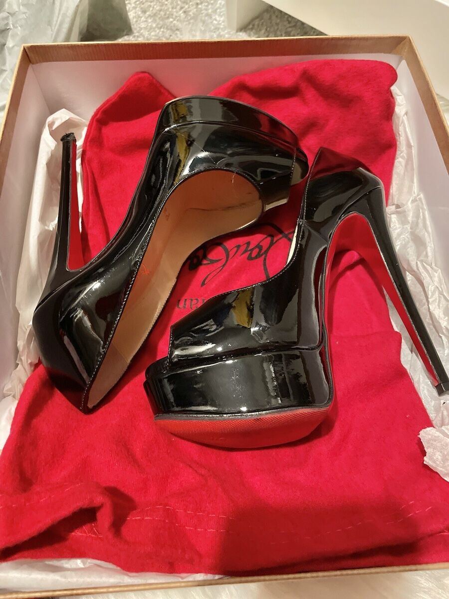 CHRISTIAN LOUBOUTIN Lady Peep Patent Black Leather Pumps CHRISTIAN LOUBOUTIN Lady Peep Patent Black Leather Pumps