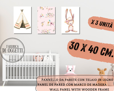 SET X 3 30x40 cm. QUADRI stampa SU TELA DA PARETE CON TELAIO IN LENGO bambino