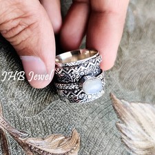 Rainbow Moonstone Gemstone 925 Sterling Silver Meditation Spinner Unique Ring