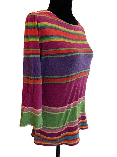 Ralph Lauren Top Shirt Women’s M MultiColor Striped 100% Cotton 3/4 Sleeves - Picture 6 of 10