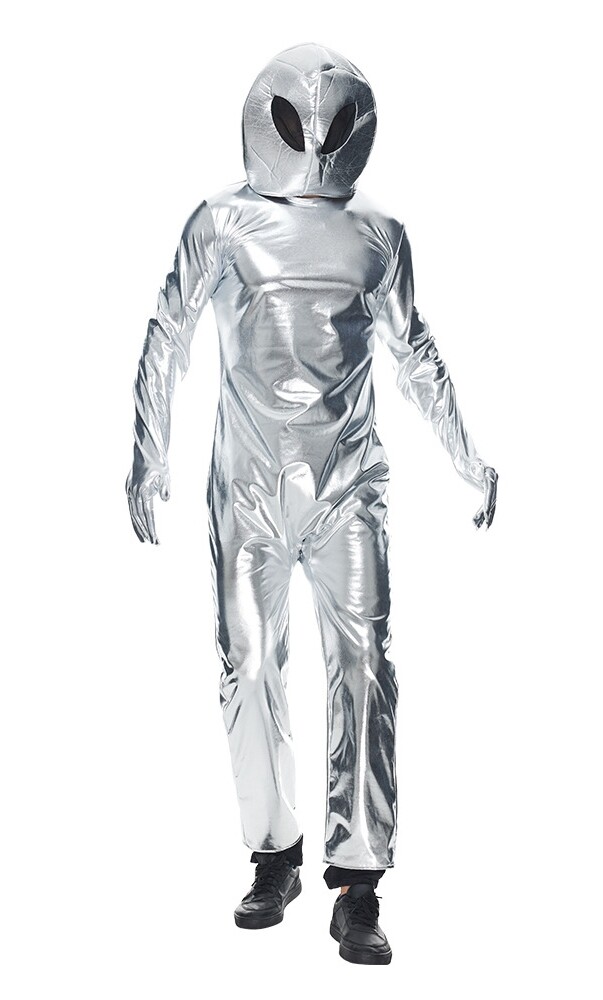 Mens Silver Alien Costume Space Man Adult Halloween Cosplay Party