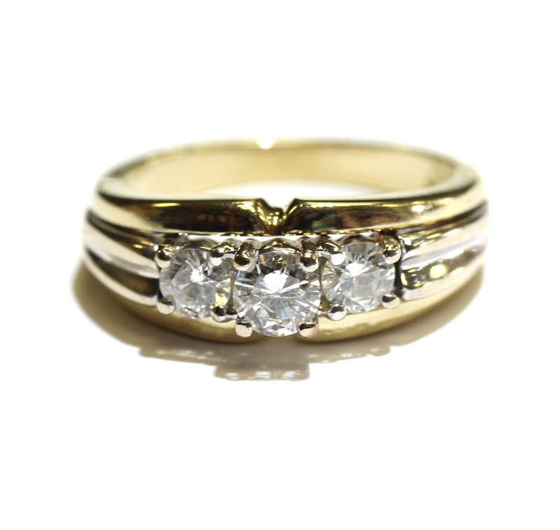 14k multi tone gold .69ct I1 H 3 stone round diamond engagement ring band 6.1g 7