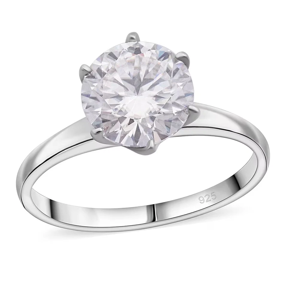Moissanite Solitaire Ring, Rhodium Over 925 Sterling Silver 2.15 ctw Size 8 NEW - Image 2 of 4
