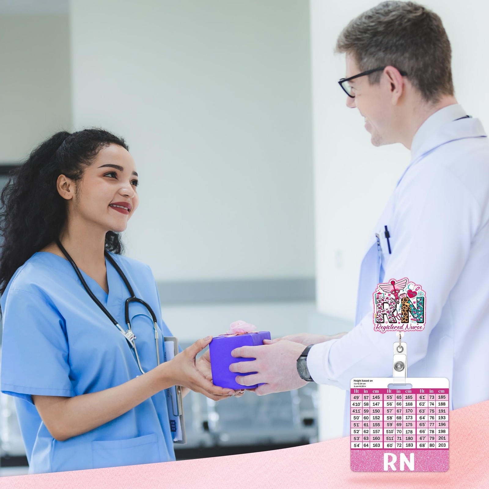 как выглядит Registered Nurse RN Retractable Pink ID Holder Badge Reel Buddy Set 1 PCS фото