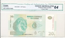Banque Centrale du Congo Congo 20 Francs 2003