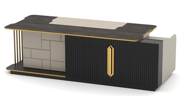 Schreibtisch BüRotisch Computertisch Arbeitszimmer BüRomöBel Schwarz Gold-image