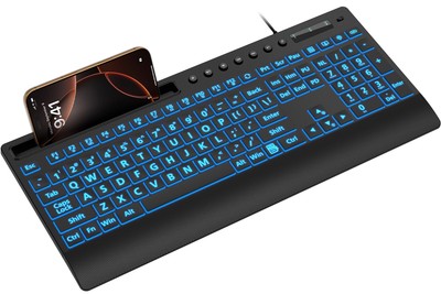 SABLUTE Large Print Backlit Keyboard, USB Wired Computer Keyboard with Backli...
