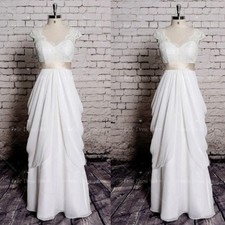 Chiffon Wedding Dresses with Waist Satin Sash Cap Sleeve Full-Length Bridal Gown
