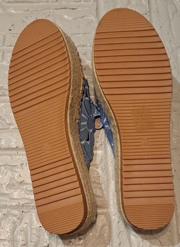 Espadrilles Floral Blue Embroidered Slip-On Chunky Heel Sandles USA Women Sz 8.5 - Picture 9 of 17