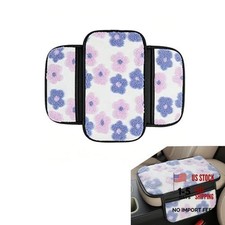 Fluffy Car Armrest Cover with Side Pockets, Cute Flower-Decorated 1 PC Purple