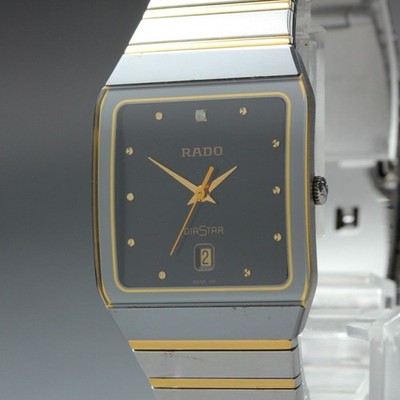 RADO DiaStar 129.0266.3 Square Black Dial Date Quartz Mens Watch Stainless Steel