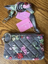 Vera Bradley Zip ID With Lanyard Hope Blooms Flowers Gray Rare Breast Cancer New