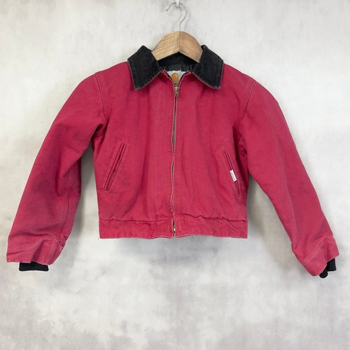 Carhartt Kids Jacket Red Duck Canvas Quilted Lined Workwear Size 4/5 Retro Chore