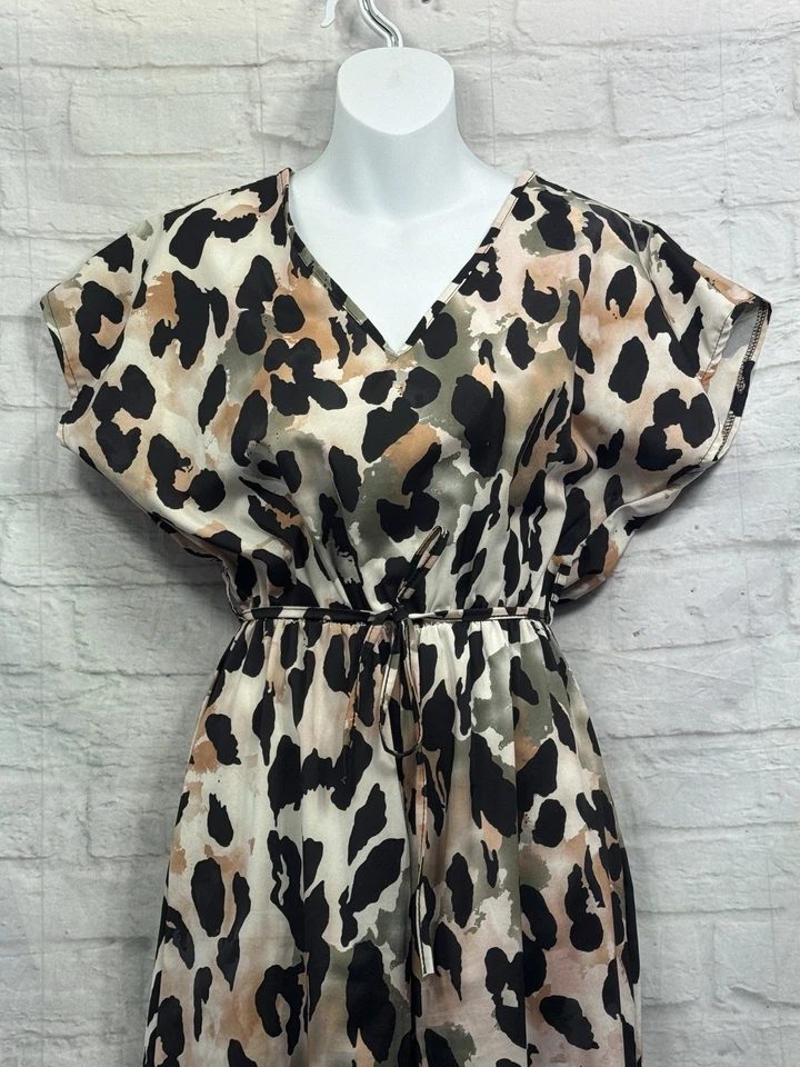 Сделано в Италии атласный комбинезон размер 10 животное печати бежевый коричневый черный карманы опрятный - Изображение 2 из 4