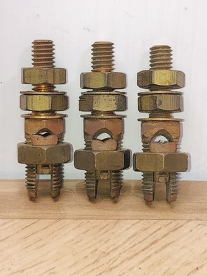QTY 3 Long Service Post Connectors, Bronze, 1/2  Split Bolt 1/0 Thru 4/0 5/16-18