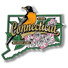 Connecticut State Bird and Flower Map Magnet by Classic Magnets