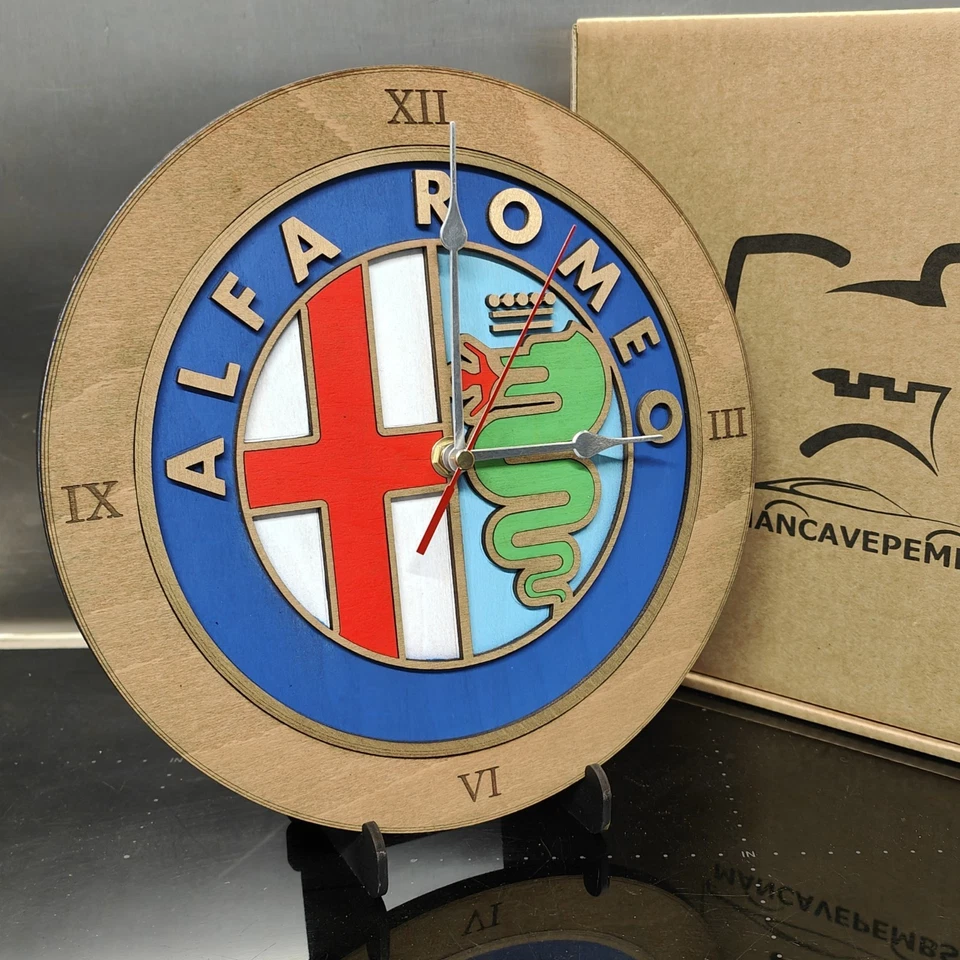 Alfa Romeo Inspired Wall Clock – Garage, Man Cave, Workshop – Unique Gift - Image 1 of 1