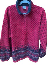 Hanna Andersson Sweater Large Nordic Fair Isle Quarter Zip Pullover Sweater Red