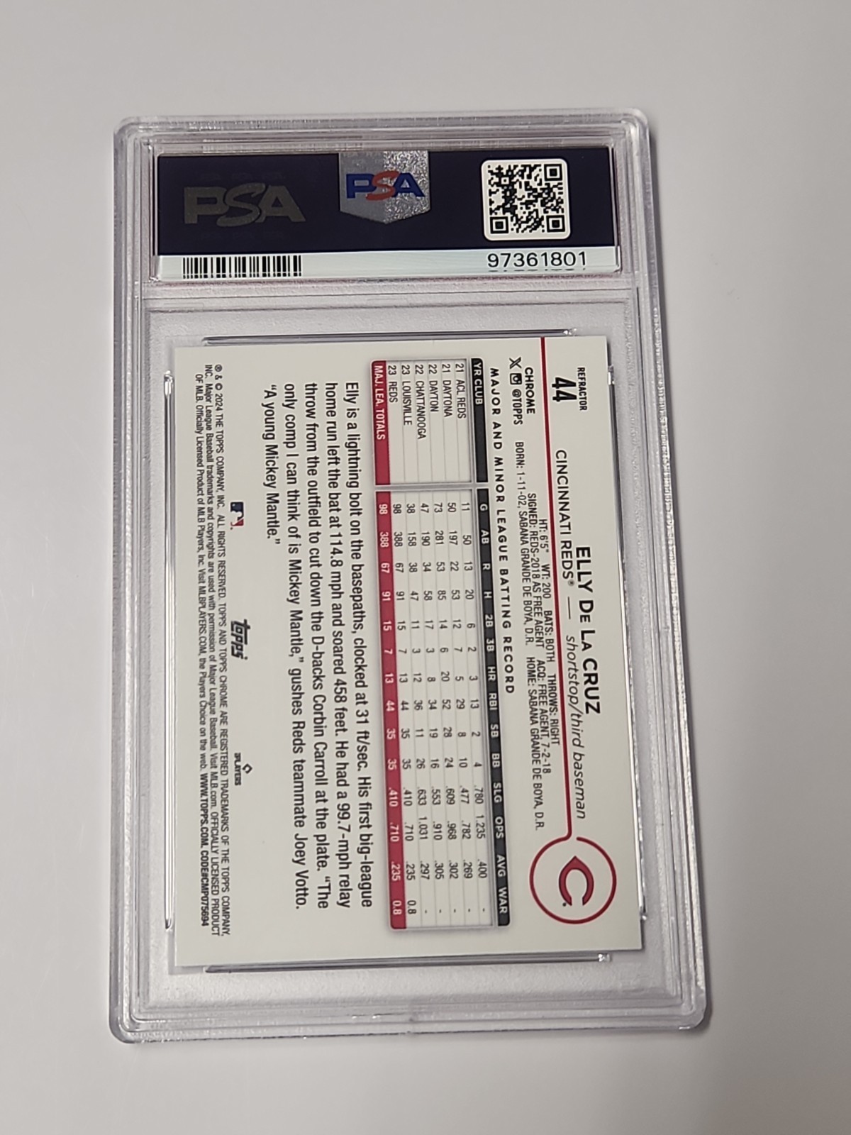2024 Topps Chrome ELLY DE LA CRUZ #44 RC Refractor PSA 10 view 2