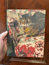 ORIGINAL PAINTING Tiger Cat Green Eyes Acrylic on wood Panel SIGNED 8x10