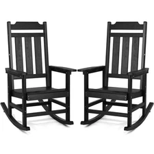 Uimoso Patio Rocking Chair Outdoor Indoor HIPS High Back Porch Rocker Set of 2