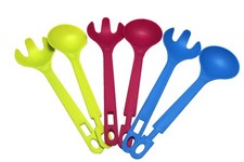 6 x Salatbesteck Kunststoff drei unterschiedliche Farben 29 cm lang