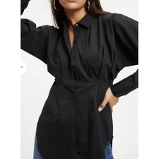 Good American Dart Poplin Button Down Shirt Black Size 2 Medium Corset  $119