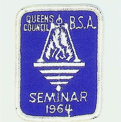 Queens Council BSA Seminar Patch 1964 White Merrowed Edge