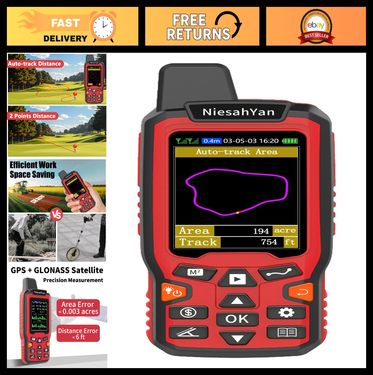 High Precision Handheld GPS for Surveying - Rugged Distance Measuring Tool for R