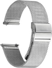 Stainless Steel Mesh Watch Band for Mens Women, Quick Release 22mm, Silver